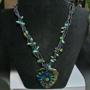 Wearable Art Necklace Art Glass & Gemstone Multi Strand Iris Glass Beads Boho